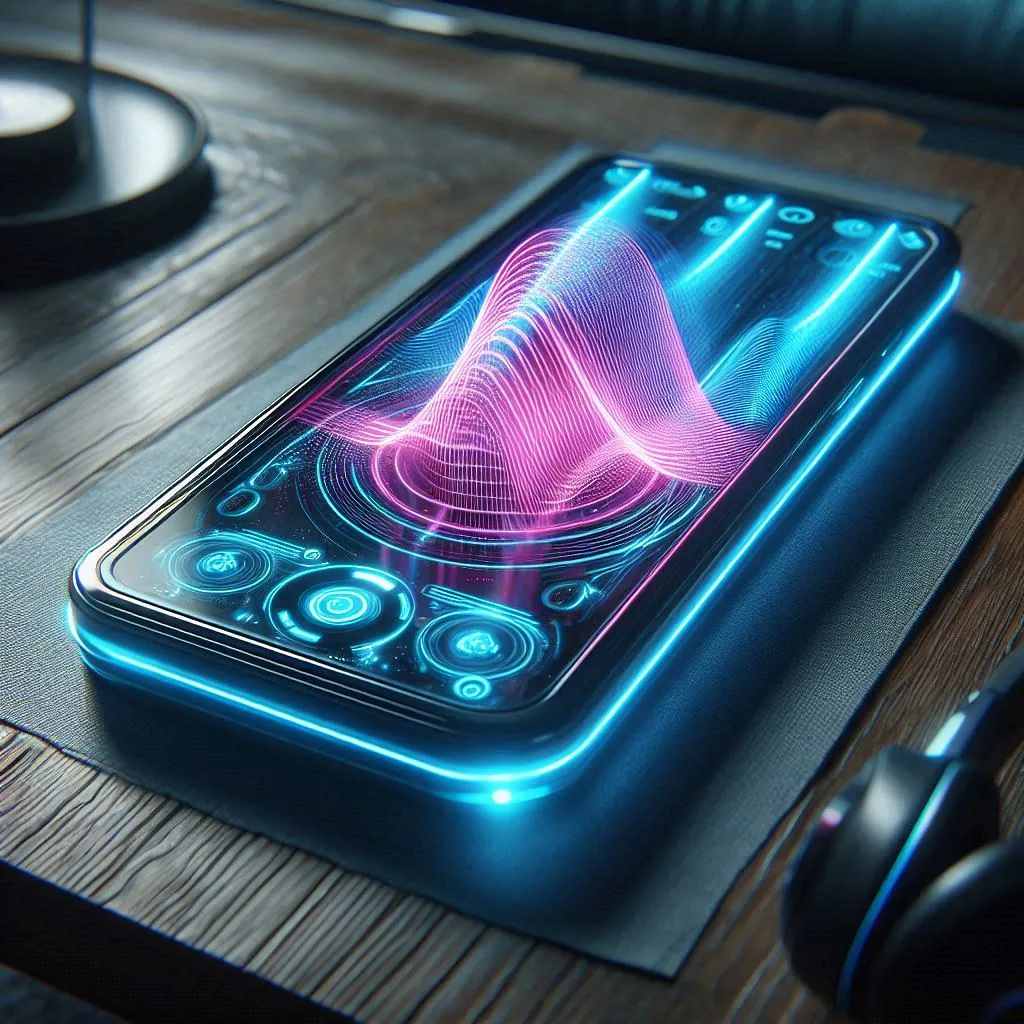 Smartphone projecting a holographic interface, illustrating AI video marketing