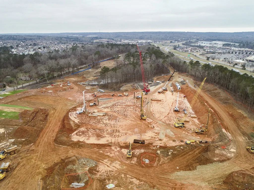 Drone view over an active earthwork and site development project