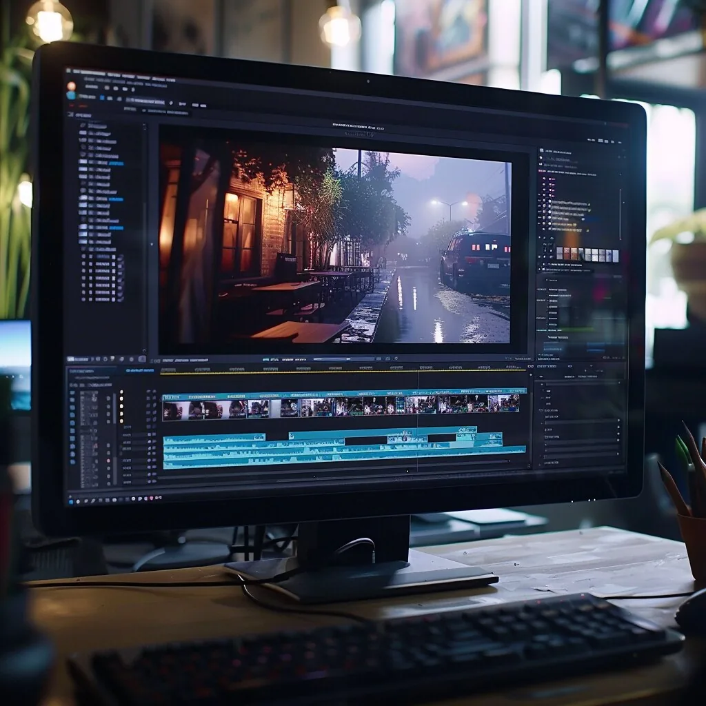 Video marketing edit in progress on a desktop editing timeline